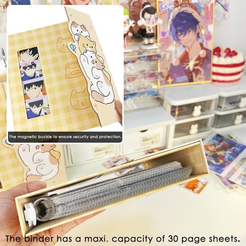 baskiss A5 Kpop Photocard Binder with 30 4-Pocket Pages and One Divider, Cute 120 Pockets 6 Ring Card Holder Album Snug Fit for Standard Idol Photocards, Polaroids, Photos (Yellow Kitten) - Image 4